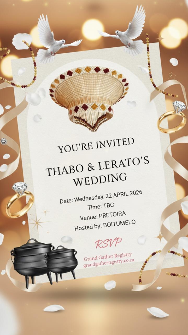 AI-generated lobola wedding invitation created by GiGi, Grand Gather Registry's AI event assistant
