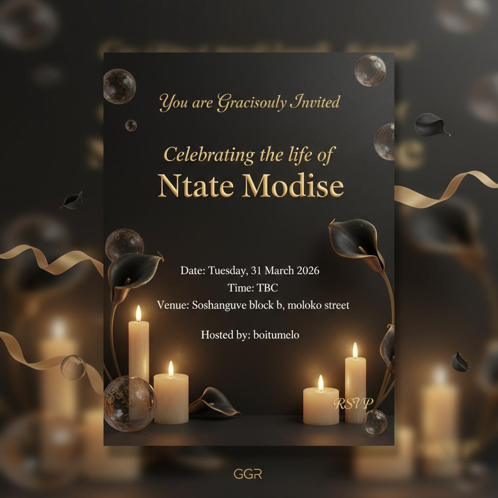 AI-generated funeral invitation created by GiGi, Grand Gather Registry's AI event assistant