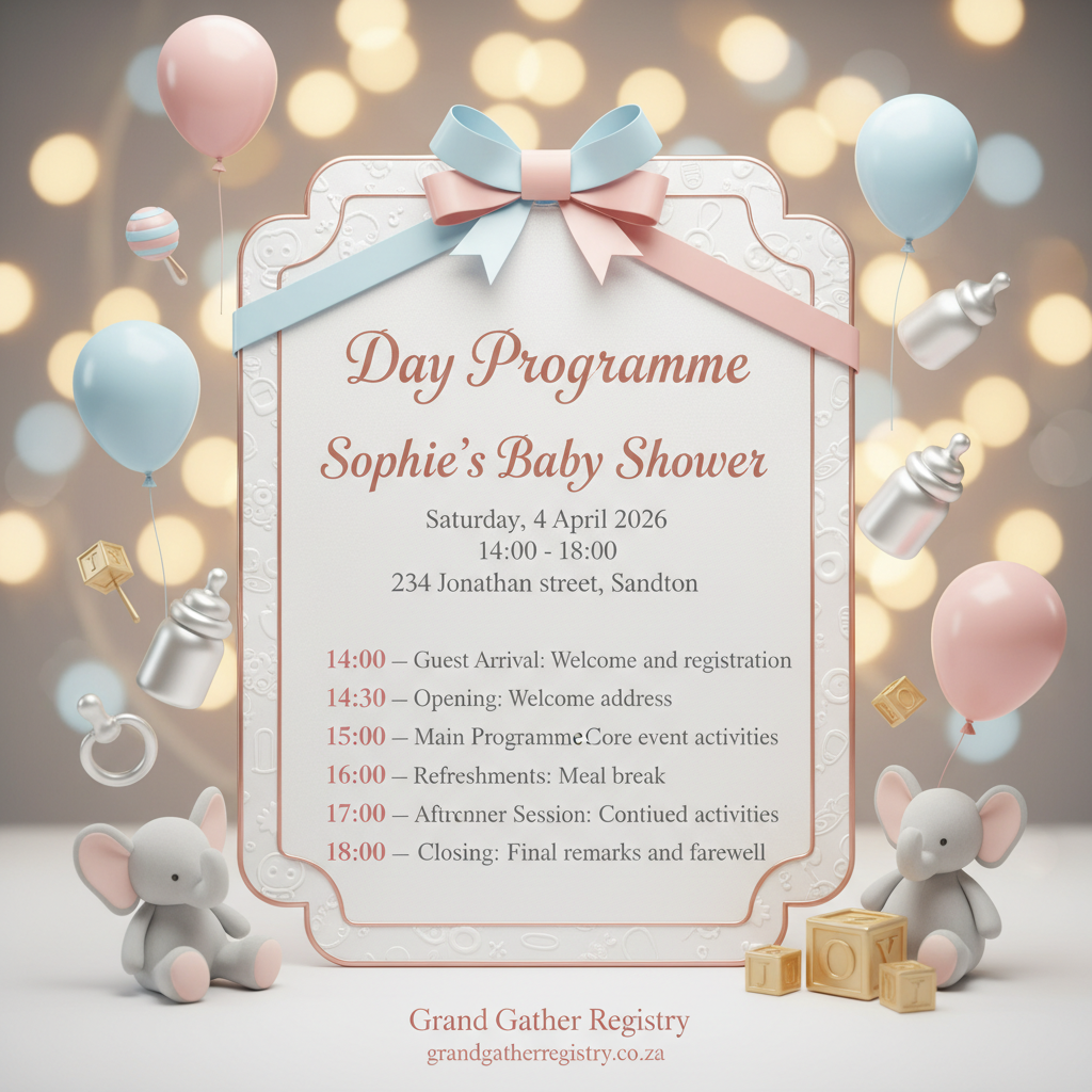 AI-generated event programme created by GiGi, Grand Gather Registry's AI event assistant
